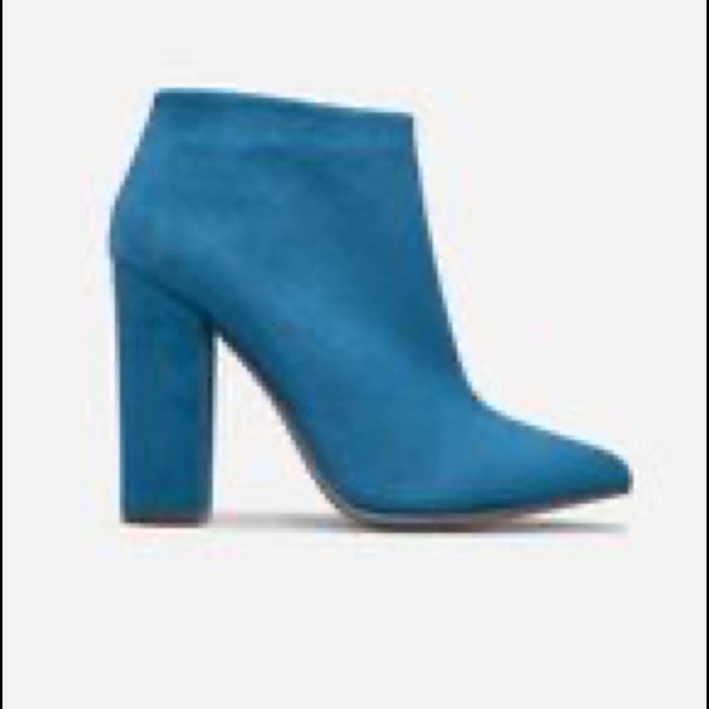 Shoe Dazzle Teal Brooke Block Heel Bootie - Suede